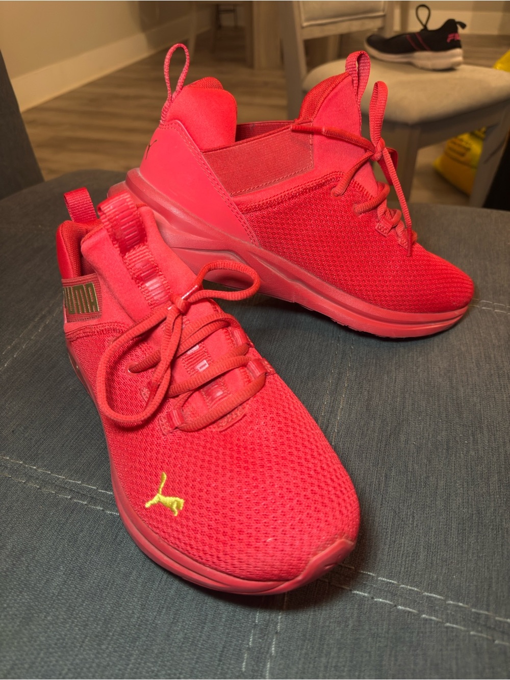 Puma mens Red Athletic Shoes with Yellow Logo Accents - Picture 4 of 5